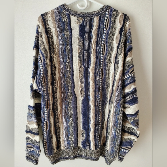3D Textured Coogi Style Multicolour Wool Sweater Vintage 90s Large - Picture 4 of 4